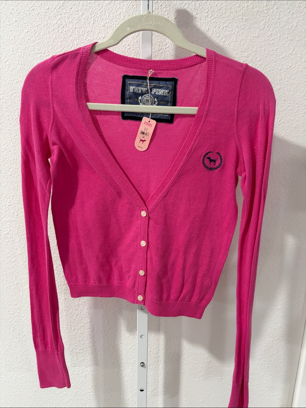 PINK Victoria's Secret Hot Pink V-Neck Button Cardigan